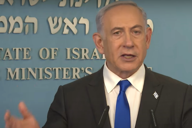 Israel Prime Minister Benjamin Netanyahu speaking on February 7, 2024