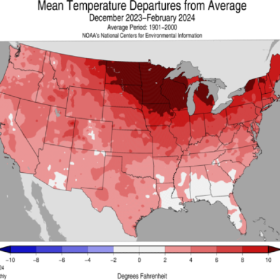 Average winter temperatures in the United States, 2023-2024.