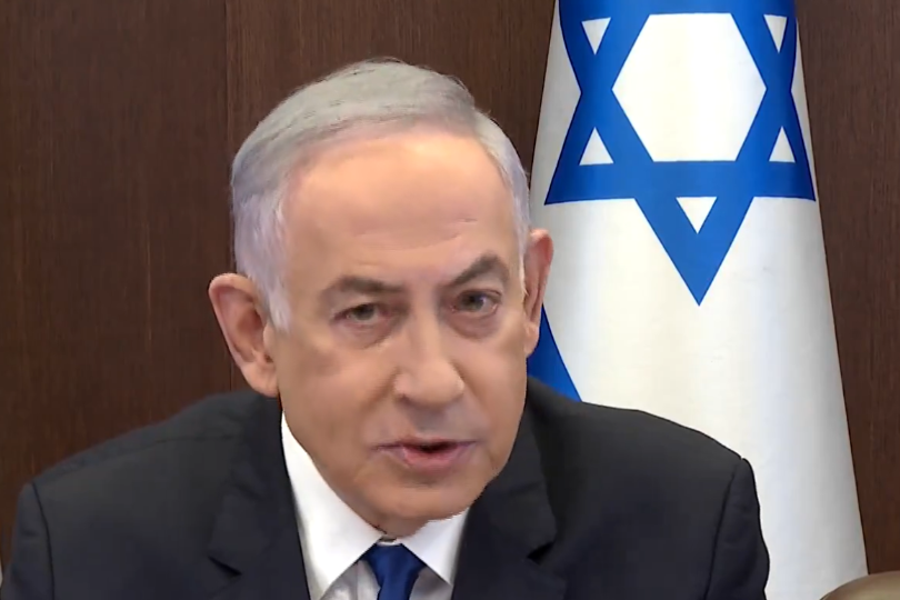 Israeli Prime Minister Benjamin Netanyahu addresses the world from his War Cabinet on March 17 2024.
