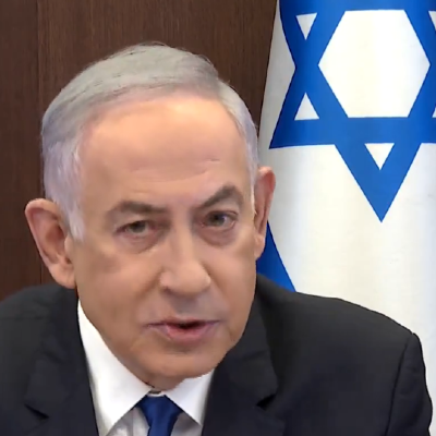 Israeli Prime Minister Benjamin Netanyahu addresses the world from his War Cabinet on March 17 2024.