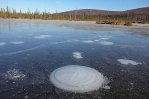 A thermokarst lake with methane bubbling