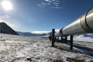 Alaska Oil Pipeline Mounted Above Permafrost
