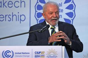 El presidente Lula Inacio da Silva de Brasil, hablando en la conferencia COP27