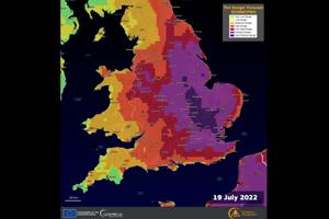 England fire danger forecast for July 19,  2022