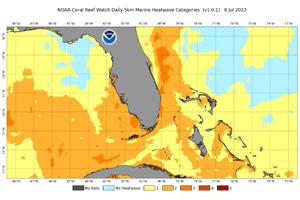 NOAA Marine Heatwave Map Around Florida on July 8, 2023