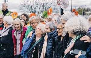 Senior Women for Climate Protection membvers celebrate their human rights court victory over the government of Switerland on April 9, 2024.